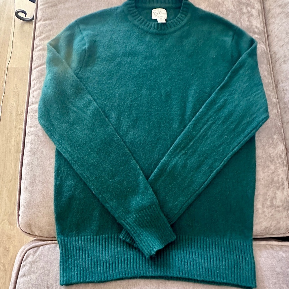 J. CREW Rugged Merino Wool Blend Green Crew Neck Sweater